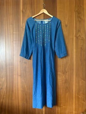 Bintage Boho Embroidered Blue Midi Dress